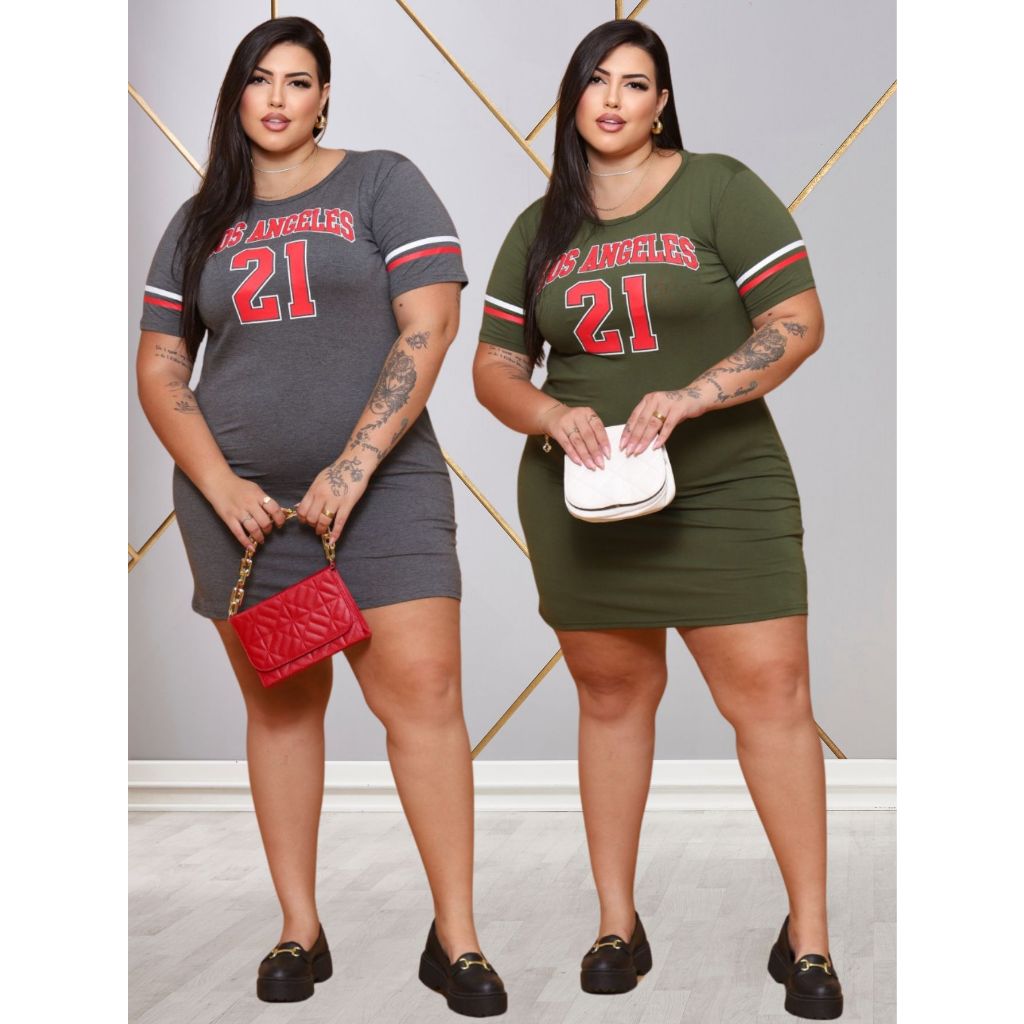 Detalhes do Kit 2 Vestidos Estampados Camisão Moda Gringa Grande Verão Curve