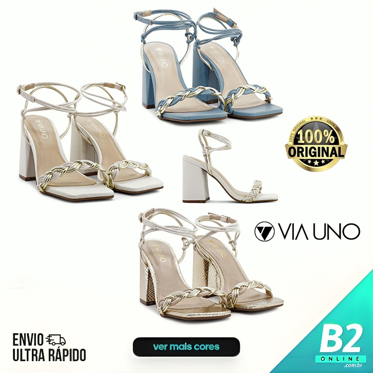 Sandália Via Uno Salto Alto Bloco Tiras Feminina  Original Com Nota Fiscal e Garantia em Oferta na Shopee
