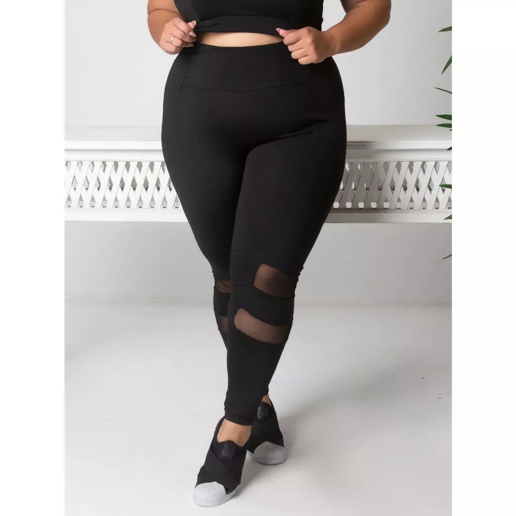 Calça Com Tule Plus Size Academia 11066