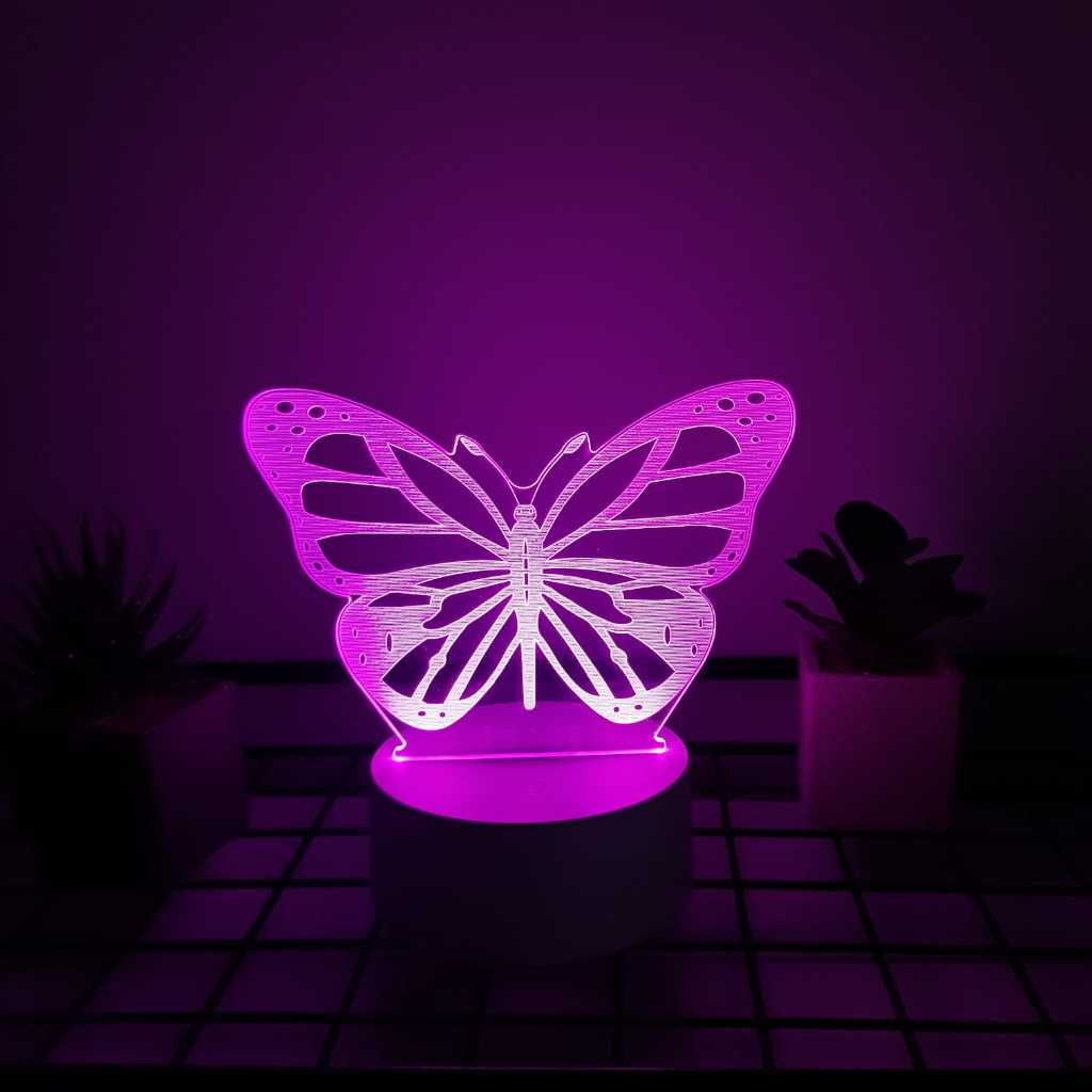 Luminária, abajur de mesa, estilo 3D, borboleta, muda de cor, 7 cores diferentes