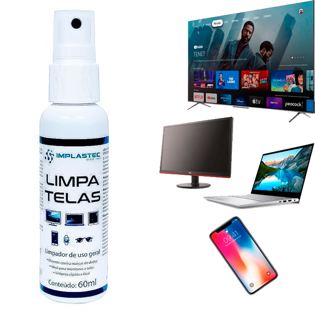 Limpa Telas Clean Spray 60ml Led Plasma Lcd iPod iPad Tvs Monitores Celulares Implastec em Oferta na Shopee