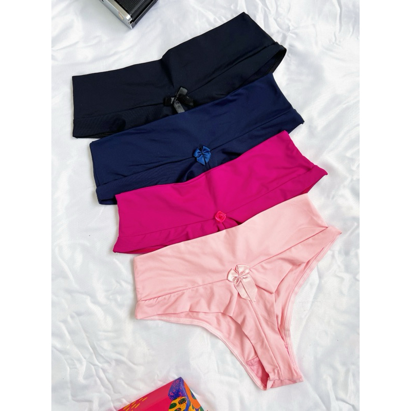 kit 4 calcinhas cós alto fio duplo M, G e GG pala alta fio dental em microfibra em Oferta na Shopee