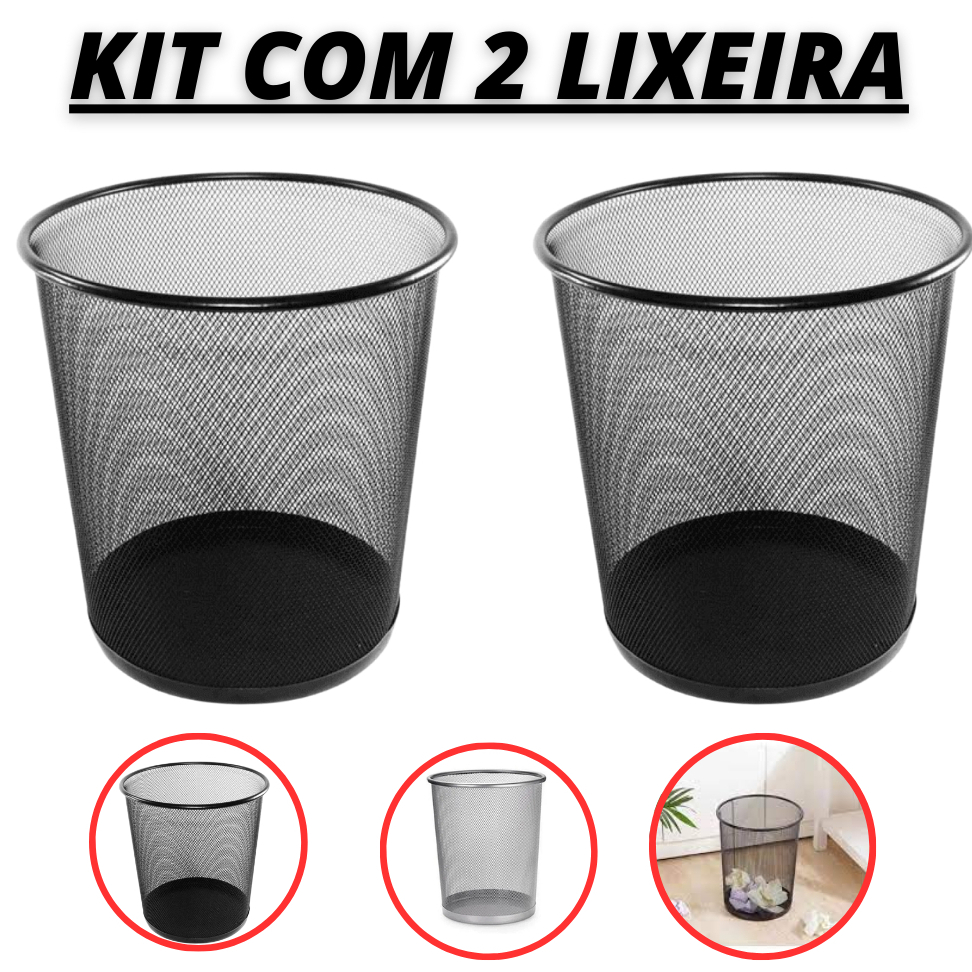 Kit 2 Lixeiras Metal Aramado Cesto Lixo Reforçado 12L Escritório