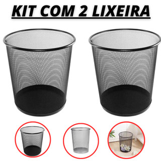 Kit 2 Lixeiras Metal Aramado Cesto Lixo Reforçado 12L Escritório