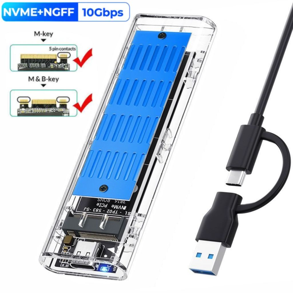 Case Externo Para SSD M2 Protocolo Duplo NVME/NGFF PCIe 10Gbps USB-C/USB 3.1 Gen2 M Key/B+M Key em Oferta na Shopee