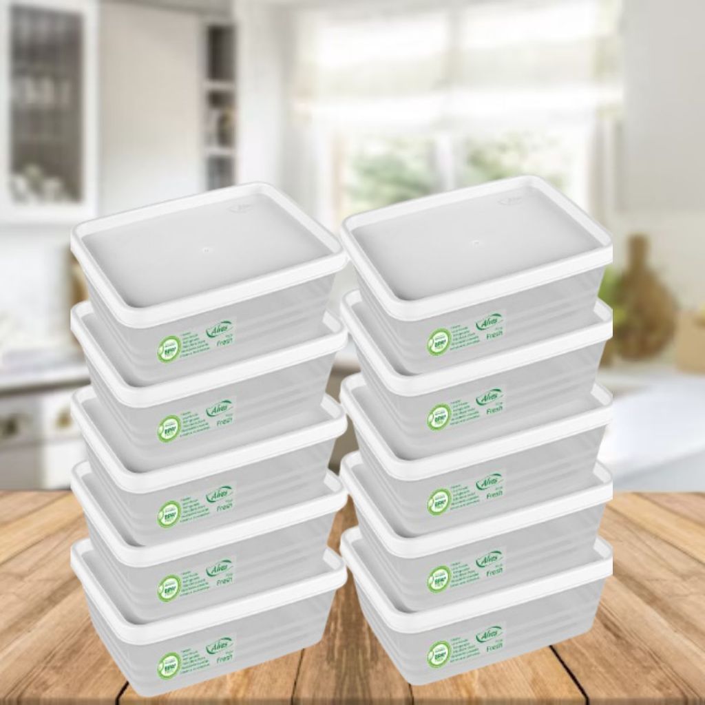 Kit 10 Potes Herméticos Empilhável 500ml Tampa Branca Trava Arroz Feijão Conserva Alimento Freezer Geladeira Lava-Louça