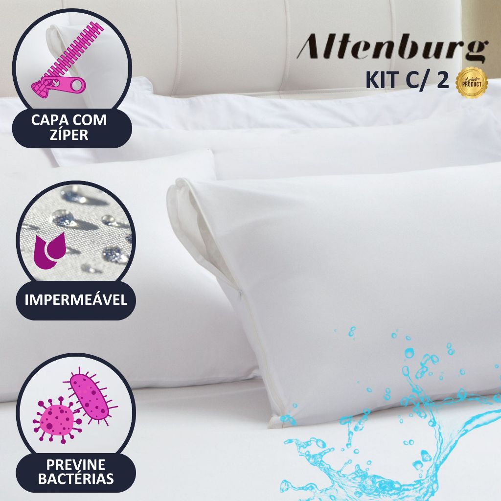 Kit 2 Capas Impermeaveis Protetor De Travesseiro Altenburg Antialérgico Com Zíper Nao faz Barulho - Home & Living