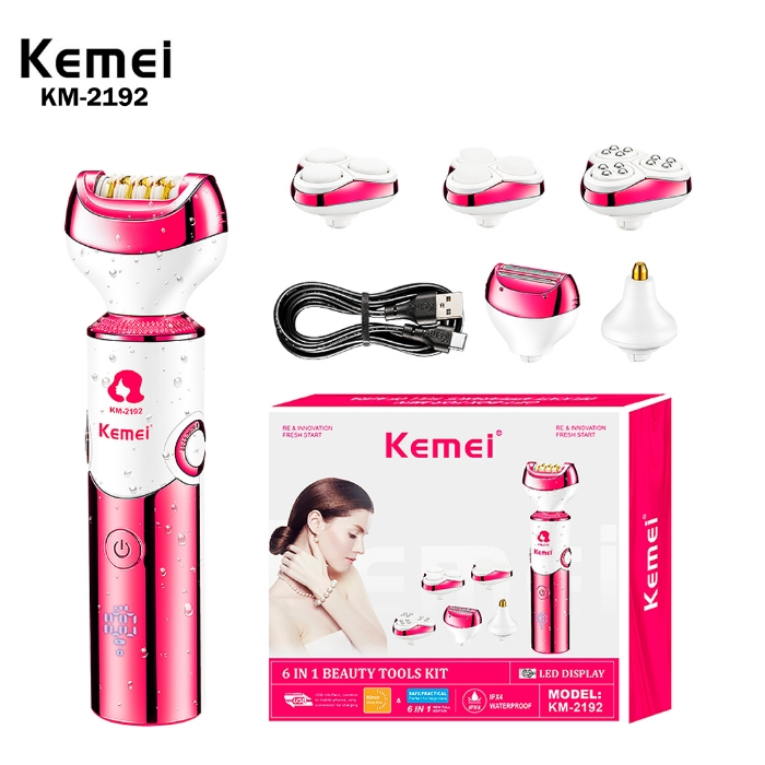 KEMEI-KM-2192 Depilador recarregável profissional, depilação 6 em 1 portátil Depilador multiuso 2192 - Beauty