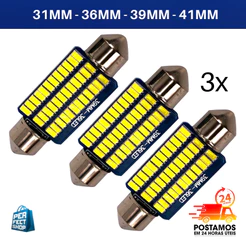 3x Lampada Led Torpedo Branco 31mm, 36mm, 39mm, 41mm, 30 Leds Teto Ou Placa 12v