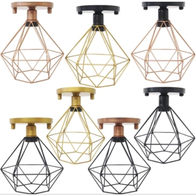 Lustre Teto Plafon Industrial Aramado Diamante Retrô Luminária Sobrepor Vintage Envio Rápido!!!!! em Oferta na Shopee