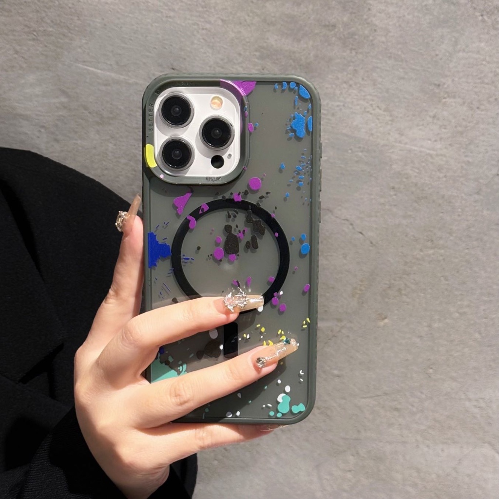 Luxo aquarela graffiti magnético translúcido para iphone 11/ 12 13 14 15 pc capa traseira rígida à prova de choque em Oferta na Shopee