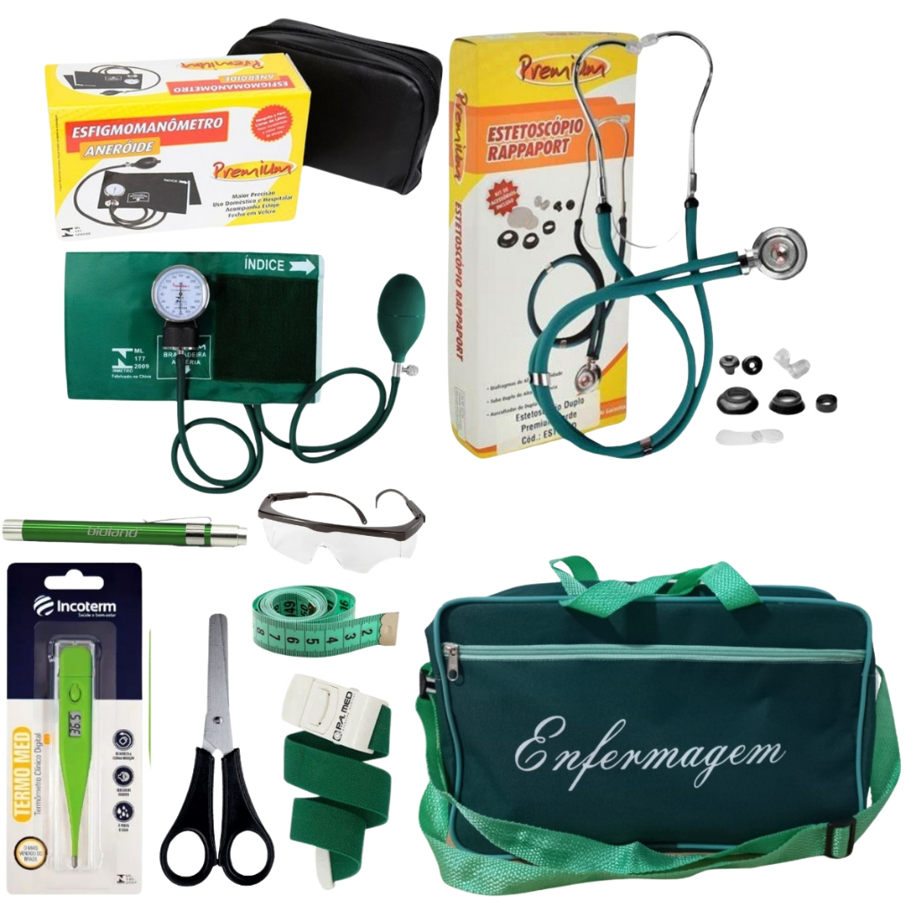 Kit De Enfermagem Verde Premium Mais Vendido Com Esfigmo E Esteto