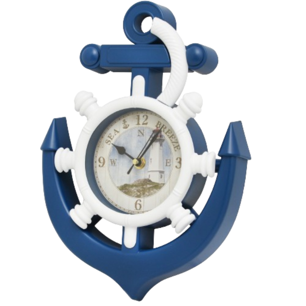 Relógio de Parede Âncora e Leme Decoração Retrô 33cm x 26cm