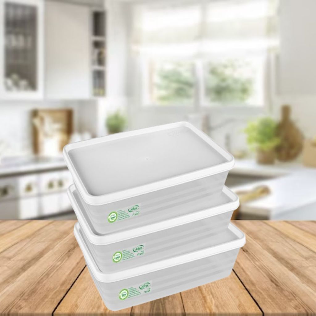 Kit 3 Potes Herméticos 1,4L Tampa Branca Vedação Marmita Conserva Alimento Tampa e Trava Freezer Geladeira Lava-Louça