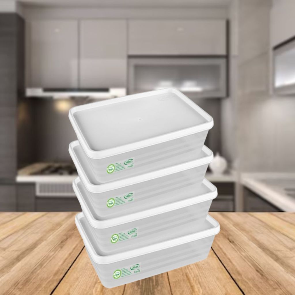 Kit 4 Potes Herméticos 1,4L Tampa Branca Vedação Marmita Conserva Alimento Tampa e Trava Freezer Geladeira Lava-Louça