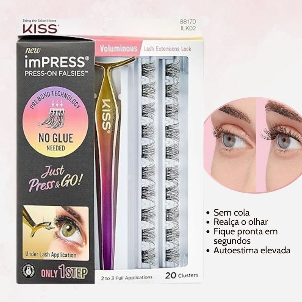 MAQUIAGEM CILIOS POSTIÇOS AUTOCOLANTES COM PINÇA ImPRESS PRESS-ONFALSIES – KISS NEW YORK KIT
