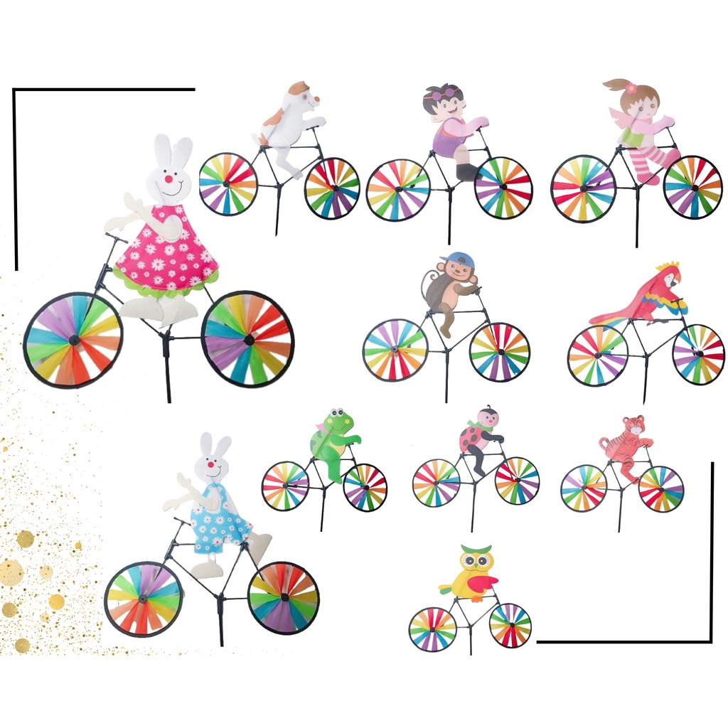 Cata-vento Bicicleta Giratório Enfeite jardim decoração catavento animais joaninha abelha menino em Oferta na Shopee