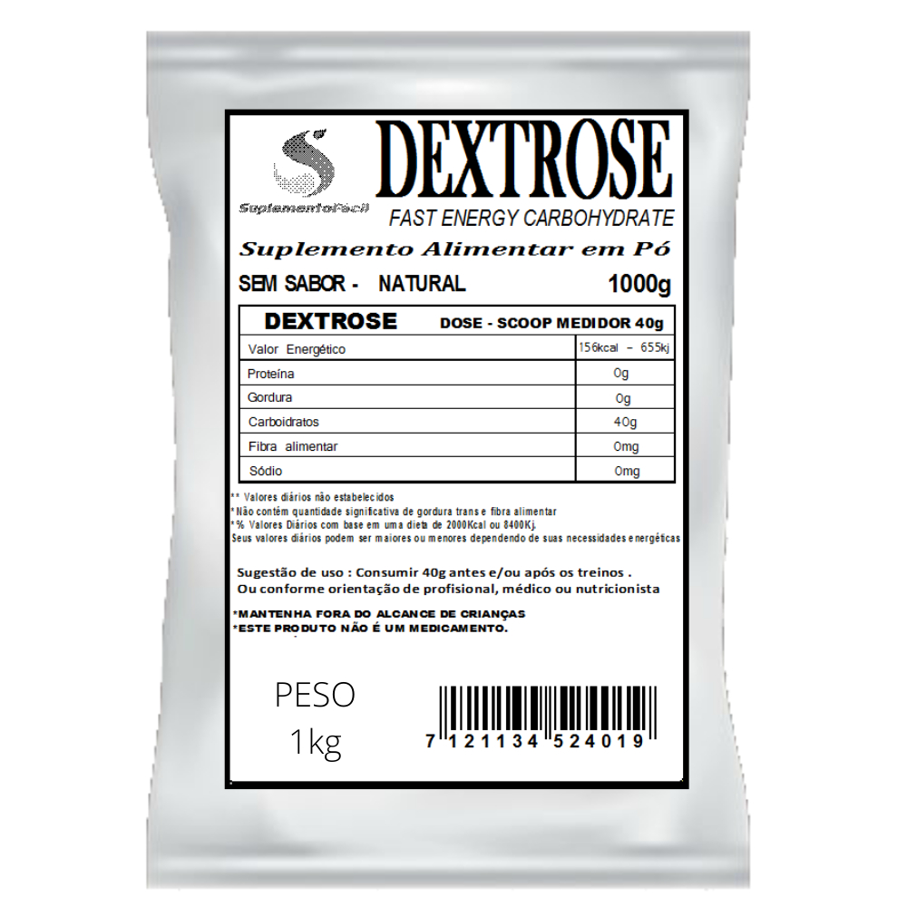 Dextrose Pura 1kg - Dextrose Natural - Suplemento Fácil