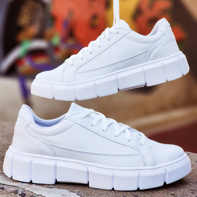 Tênis Casual Masculino Branco Sola Alta Estiloso Conforto Sneakers