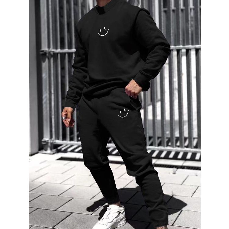 Conjunto Moletom Gola Redonda Smile + Calça De Moletom Urso Bear Minimalista Inverno Premium