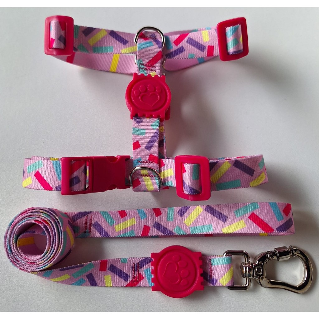 Peitoral H Anti-puxão rosa com lilás para cachorro em Oferta na Shopee