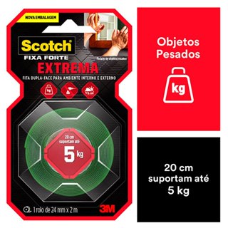 Fita Dupla Face Espuma Fixa Forte 24mmx2m 3m Scotch 5kg em Oferta na Shopee