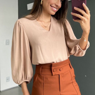 Blusa feminina Duna social 3/4 princesa Tendência P ao G1  Moda Evangélica em Oferta na Shopee