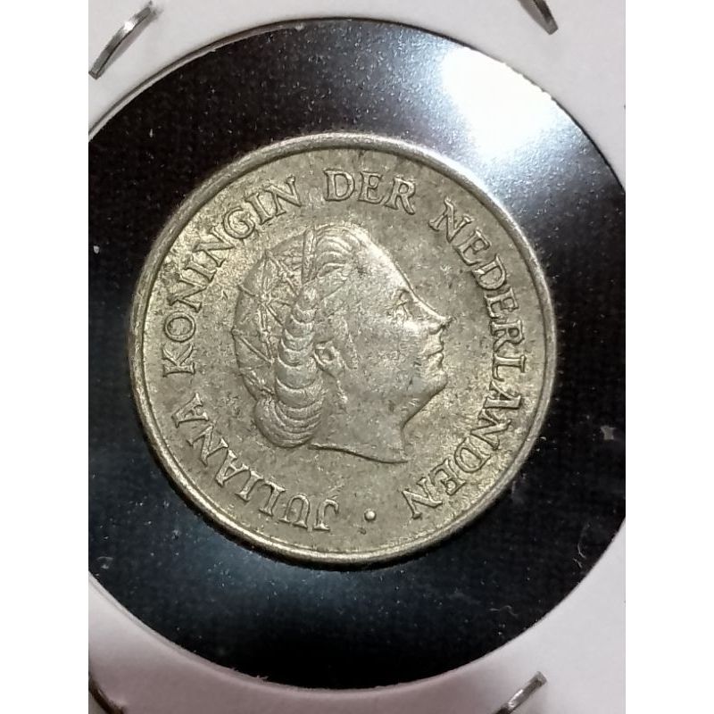 moeda de prata teor 640 - 1/4 Gulden 1965 Antilhas Holandesa Rainha Juliana
