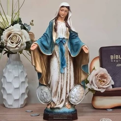 Imagem Nossa Senhora Das Graças da Medalha Milagrosa Barroca Resina Pequena 25 cm