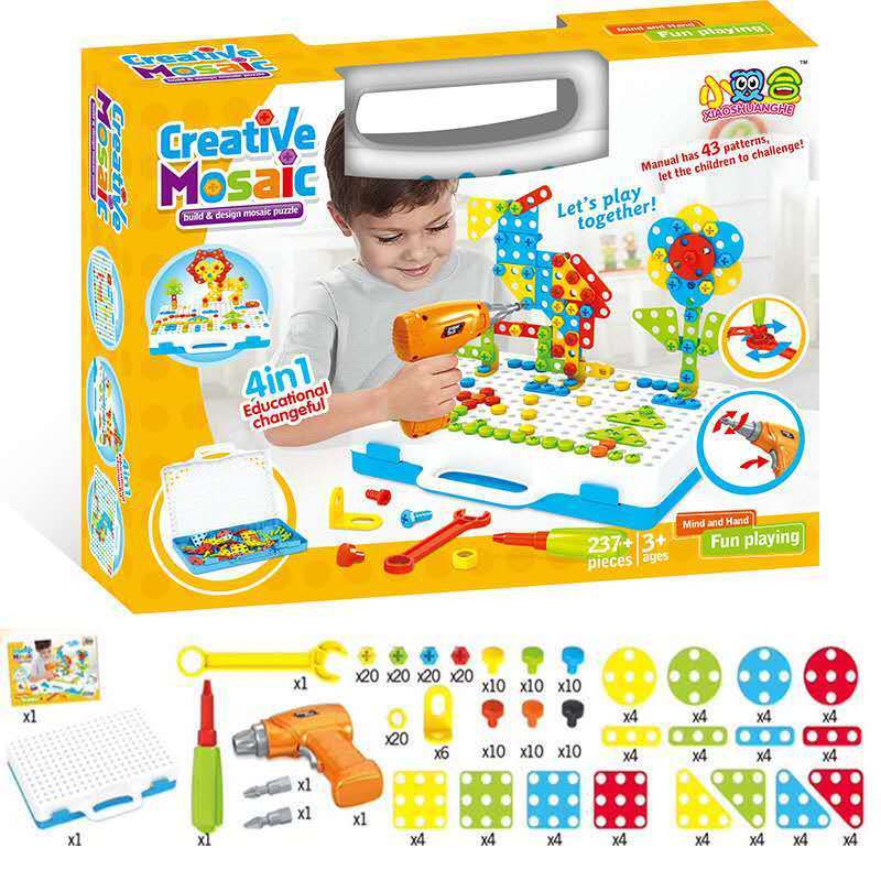 Brinquedo Criativo Com Parafusadeira Blocos de Montar Maleta