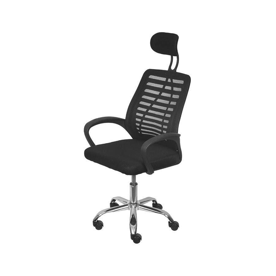 Cadeira de Escritório Giratória Boxbit Viena Alta em Tela Preta Base Cromada e Encosto para Cabeça em Oferta na Shopee