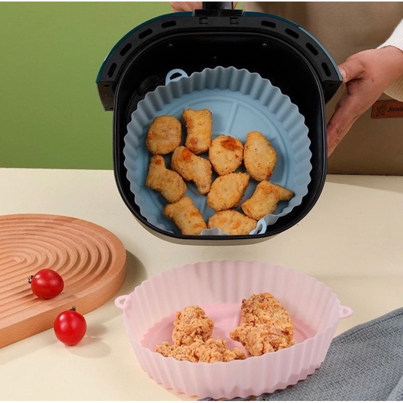 Forma Assadeira Redonda com Alça em Silicone para Air Fryer Flexível