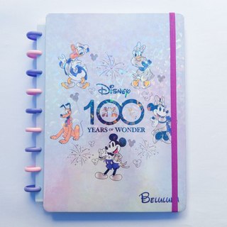 CADERNO DE DISCOS PERSONALIZADO DISNEY 100 A  CAPA DURA HOLOGRÁFICO COM ELÁSTICO TAMANHOS P OU MÉDIO