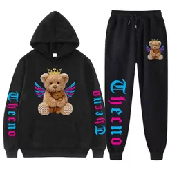 Conjunto Calça Blusa Moletom Capuz E Bolso Flanelado Unissex Streetwear Urso Pelucia Thecno Moda
