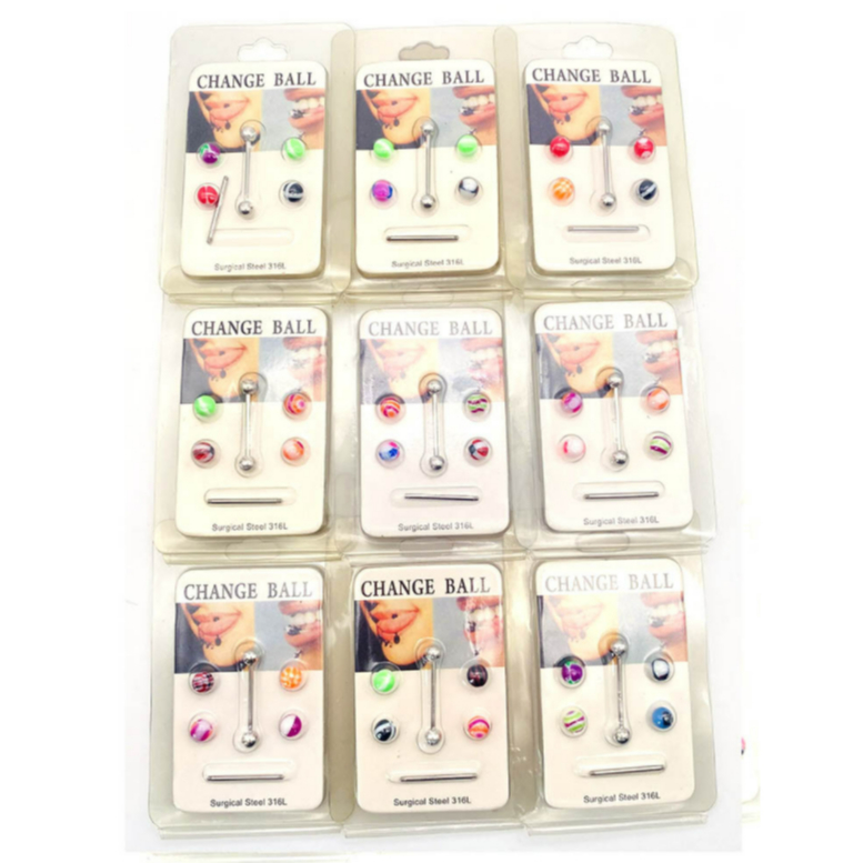 Piercing Lingua Aço Inoxidável Antialérgico 2 Hastes + Bolinhas Separadas