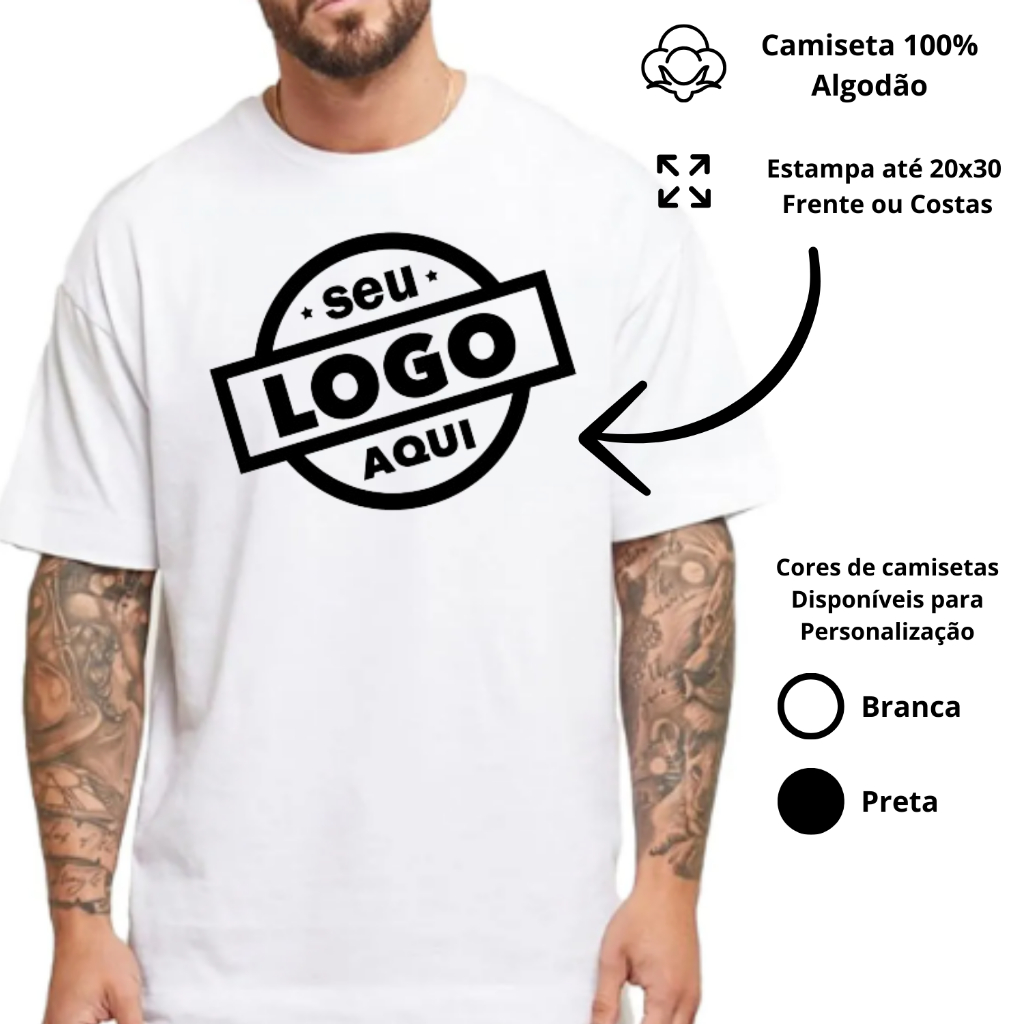 Camiseta Básica Personalizada Logo ou Estampa Marca ou Empresa 100% Algodão em Oferta na Shopee