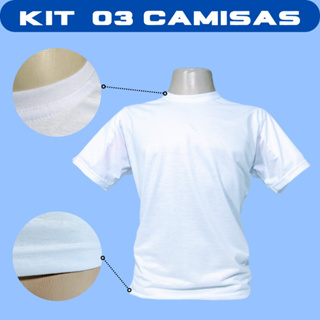 Kit 3 Camisetas Brancas 100% Poliéster VERZZOLO Para Sublimação Silk Personalização em Oferta na Shopee