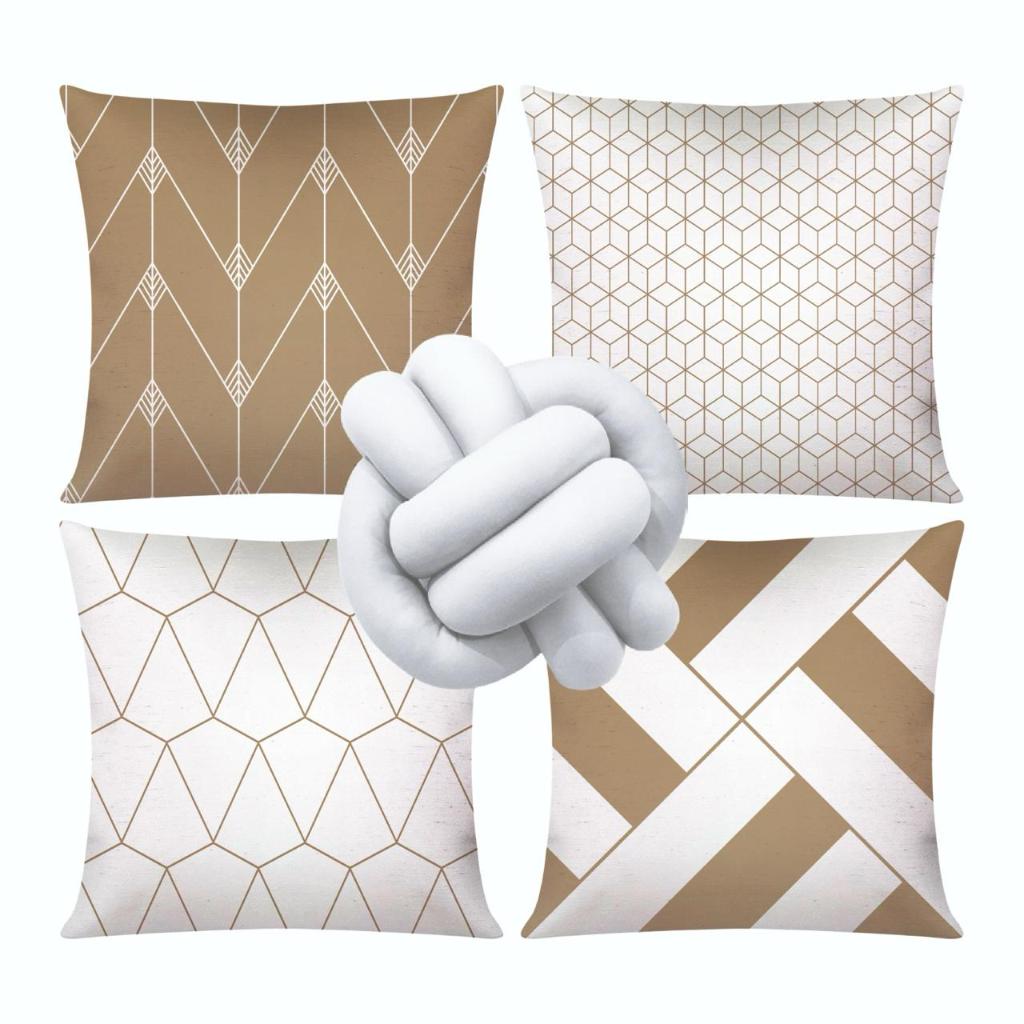 Kit c/ 4 Capas de Almofada Modernas Decorativas 45x45 + 1 Almofada de Nó - Geométrica Nude em Oferta na Shopee