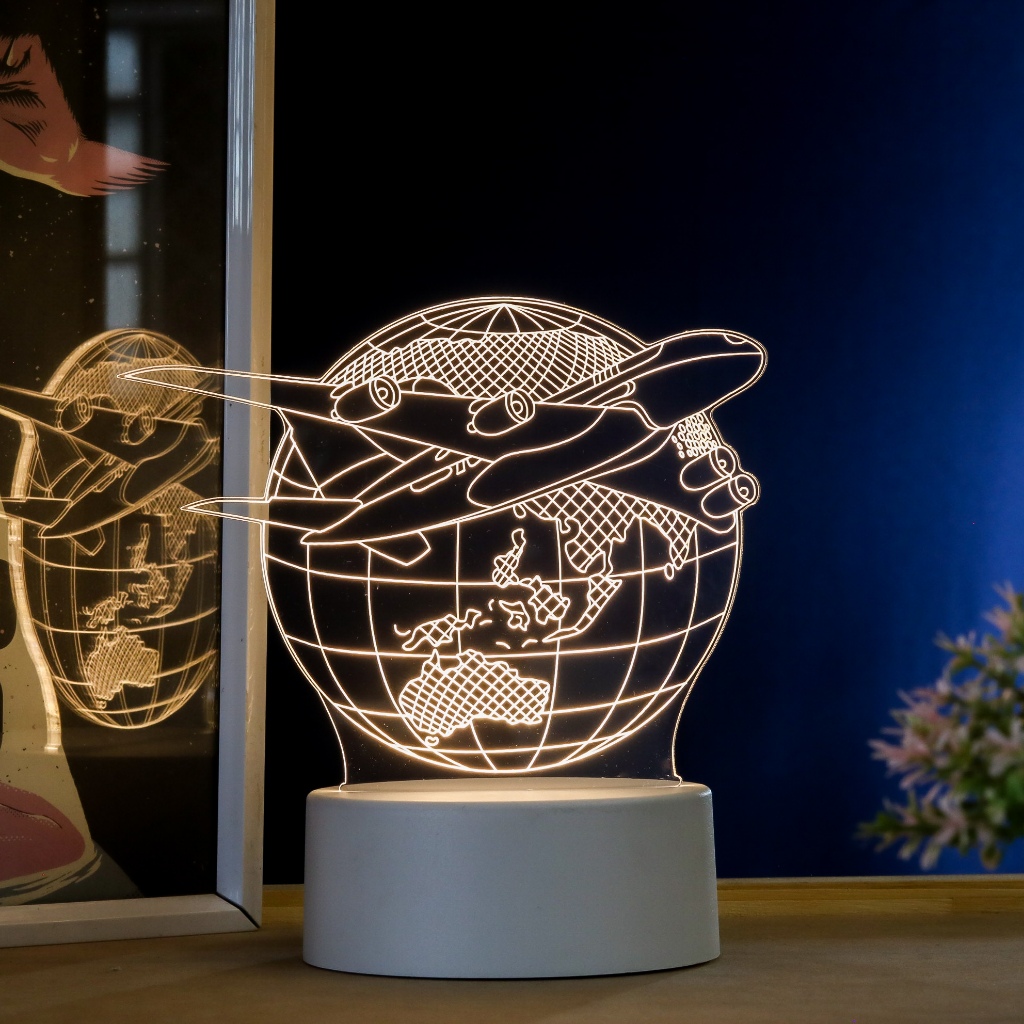 Luminária estilo 3D viagem globo avião, Luz Noturna Presente Criativo / Decoração