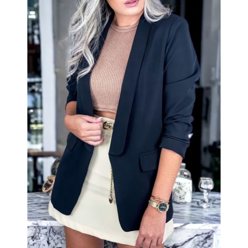 Blazer Feminino Alfaiataria Alongado e acenturado Tendencia