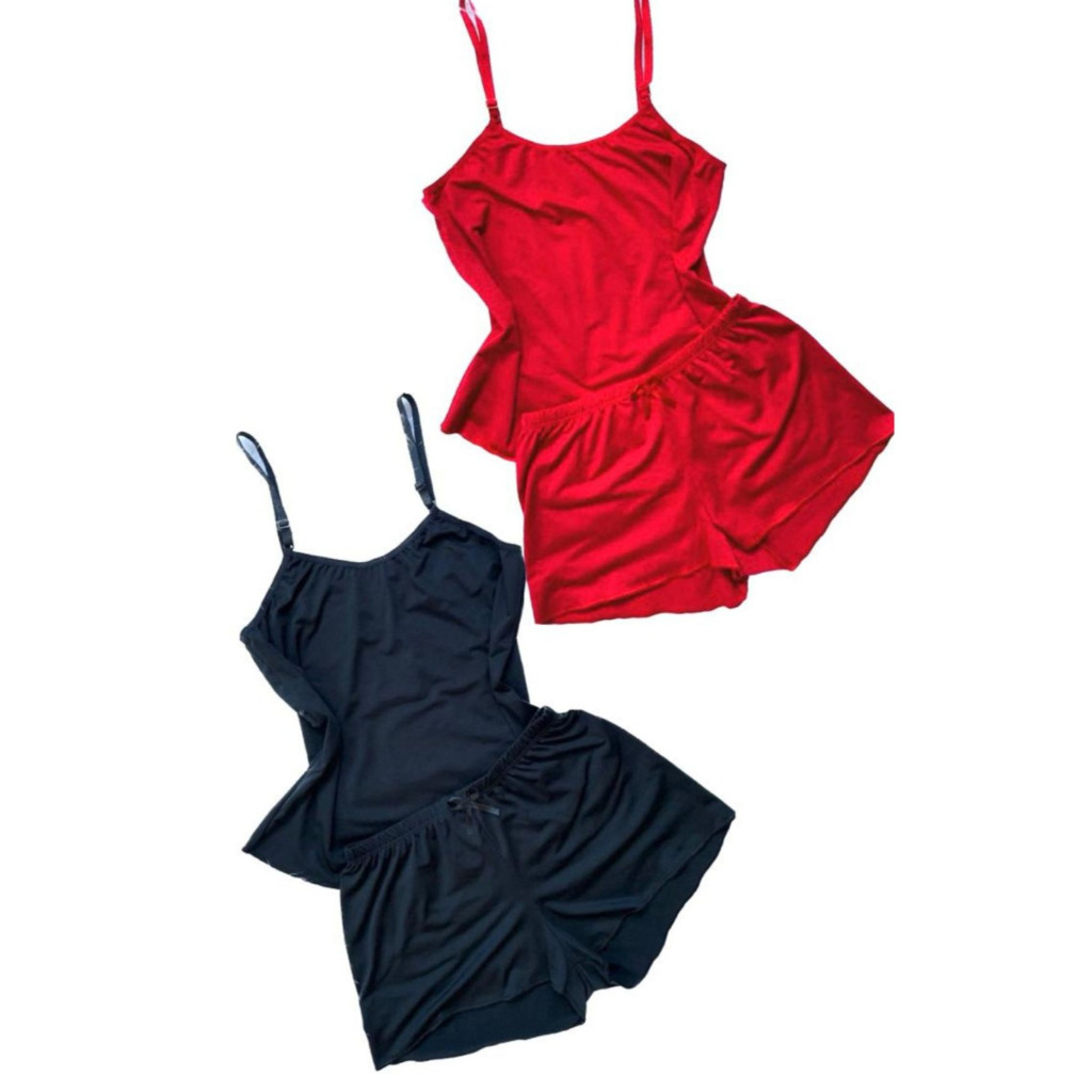 Kit 2 Baby Doll PRETO/VERMELHO pijama Short Doll