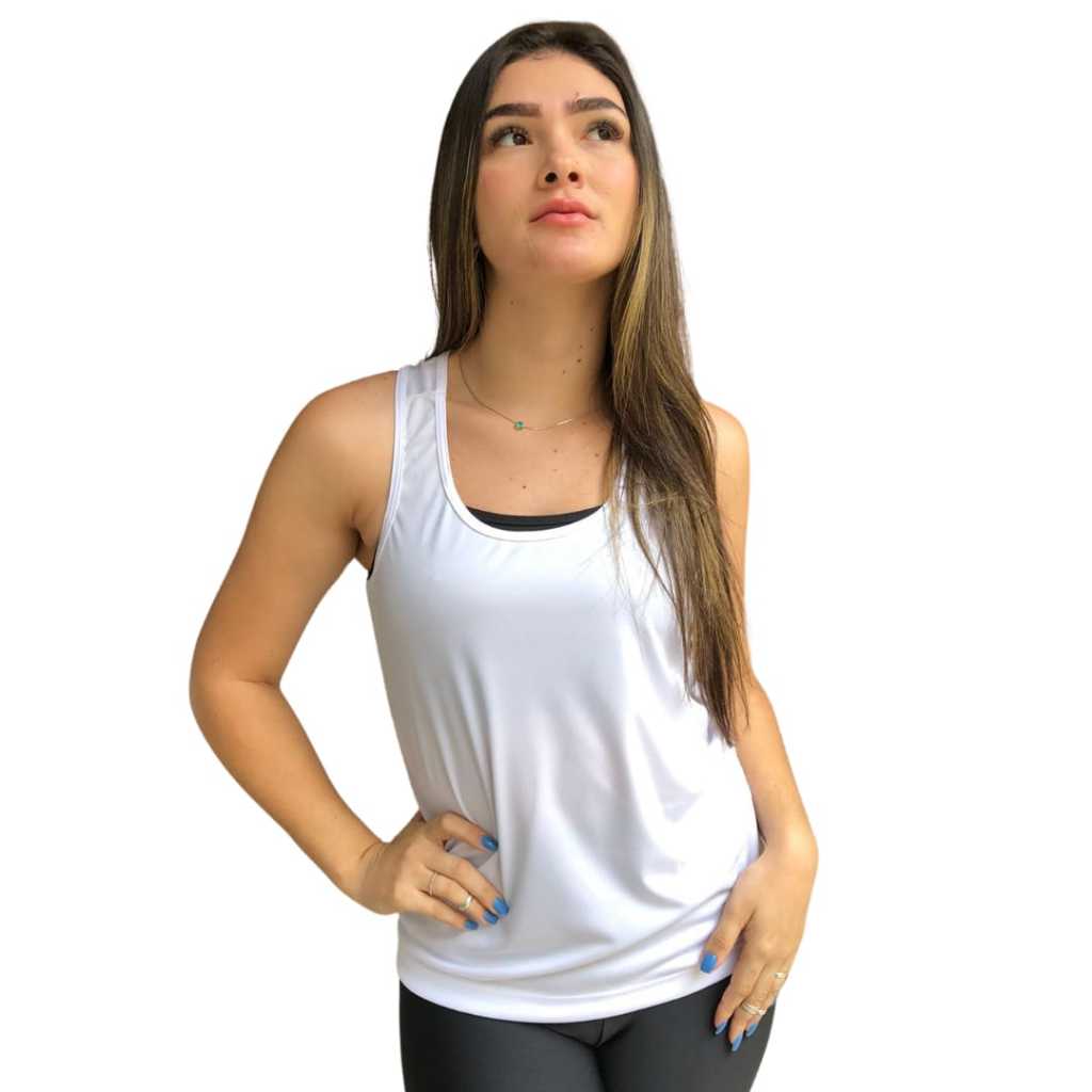 Blusa Regata Feminina Dry Fit Branca – Últimas Peças | Roupa Fitness Leve e Confortável p/ Academia e Musculação