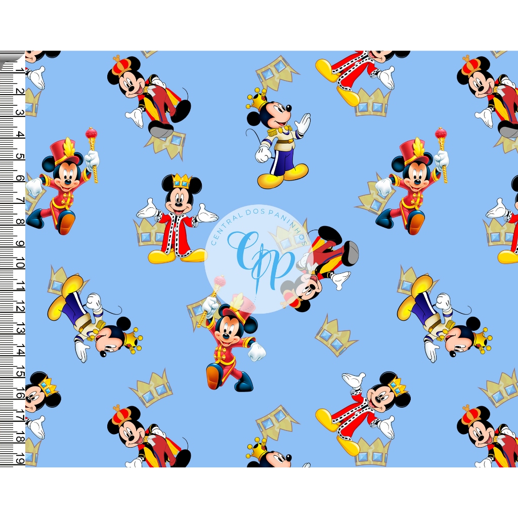 Sintético Doll Estampado - Mickey Mouse - Príncipe - Fundo azul -  0,50 x 1,38