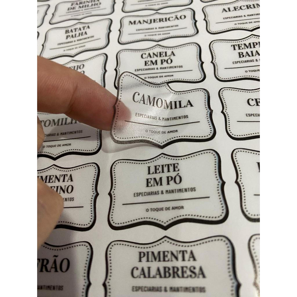 50 Adesivos Vinil Transparente para Potes Organizadores Temperos Mantimentos