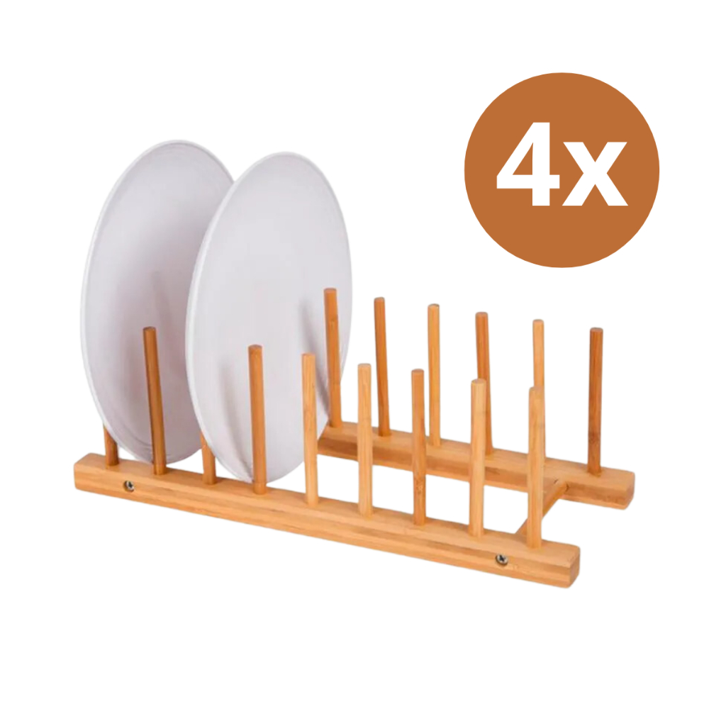 Kit 4 Escorredor De Louças Suporte De Pratos E Copos De Bambu