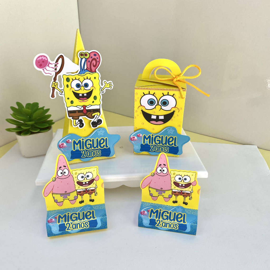 KIT Festa Caixas Personalizadas Bob Esponja | Lembrancinhas Para Anivérsarios | Pegue Monte 30 Peças