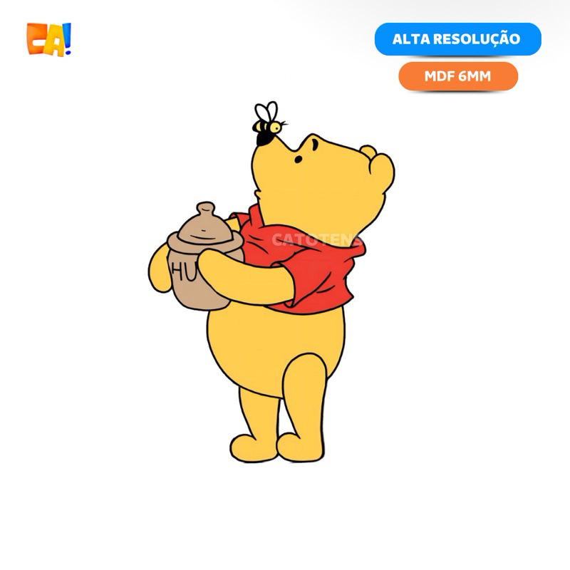 Display de chão MDF 6mm Ursinho Pooh com pote de mel 60cm a 95cm catotens