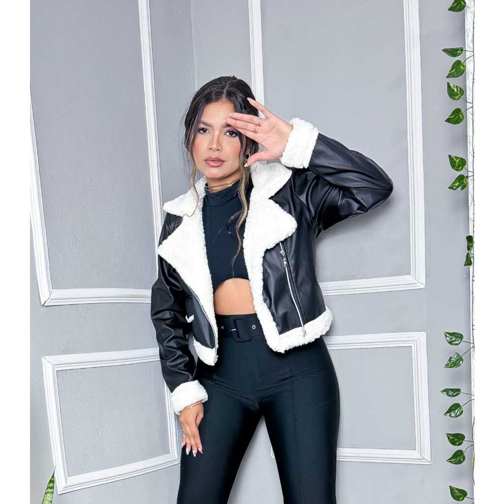 Jaqueta de Couro com Pelinho – Forrada no Corpo e Laterais | Ref: JAQPELN
