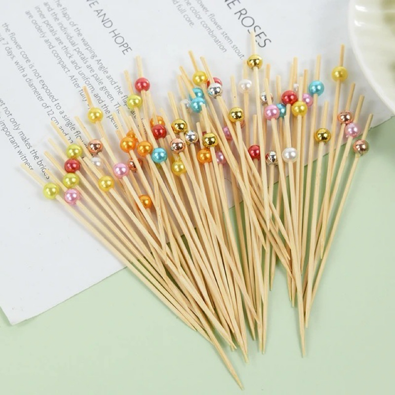 20 Palito Decorado Pérola Bolinha Espeto Petisco Pegador Degustação 12cm