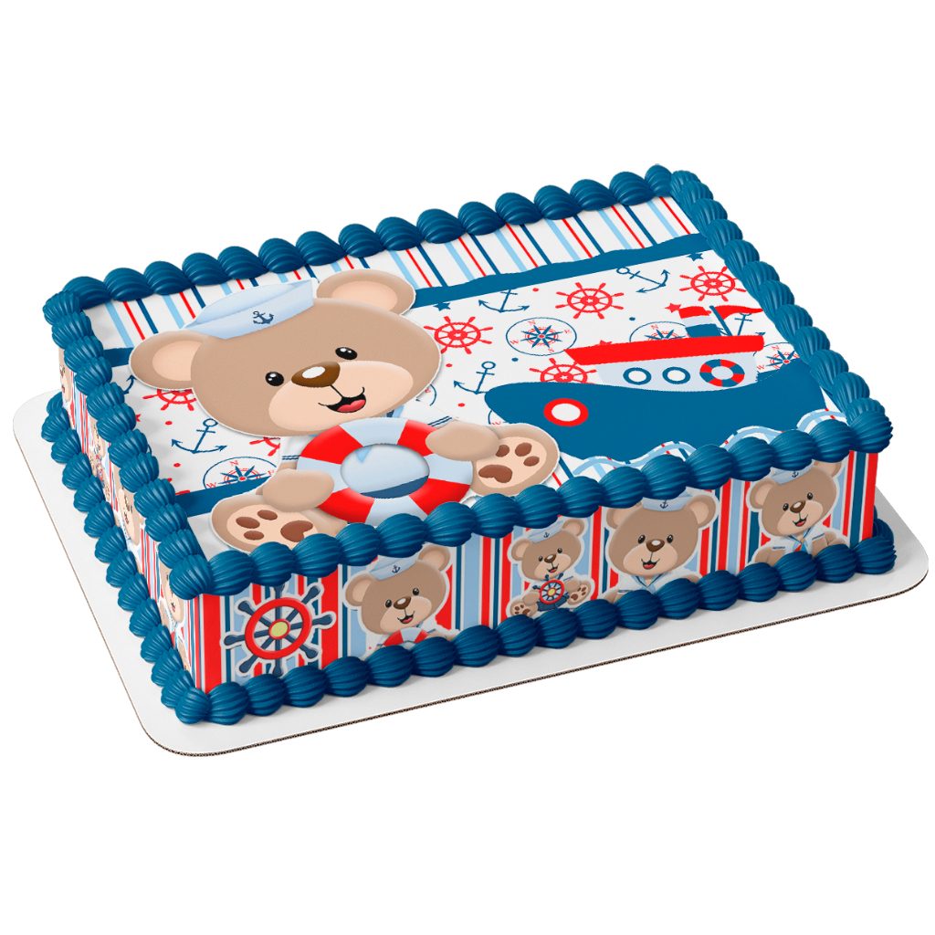 Papel arroz e faixa comestível para bolo aniversário chá de bebê ursinho urso marinheiro náutico
